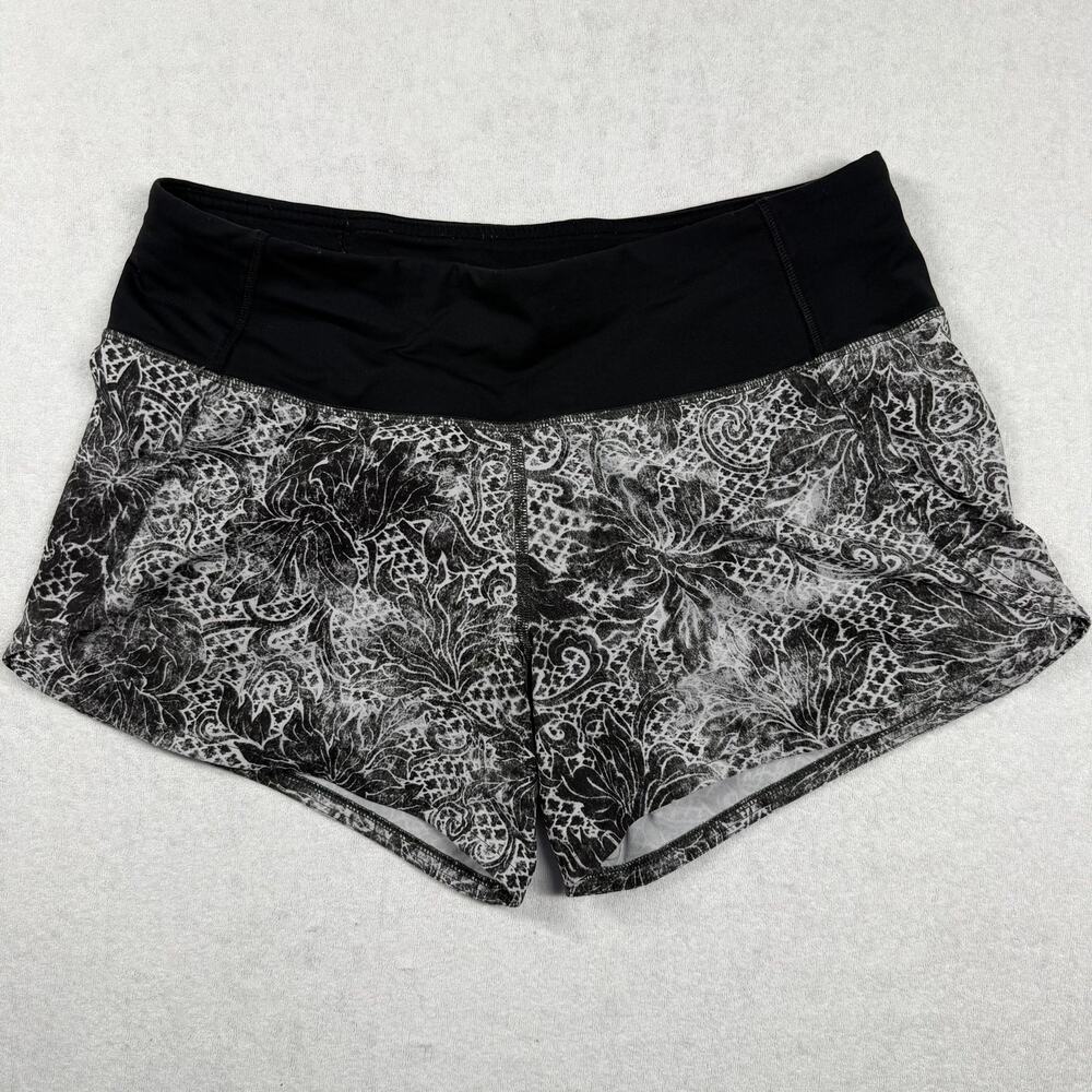 Lululemon Run Times Short II 4” Size 4 Black White Floral Running Shorts